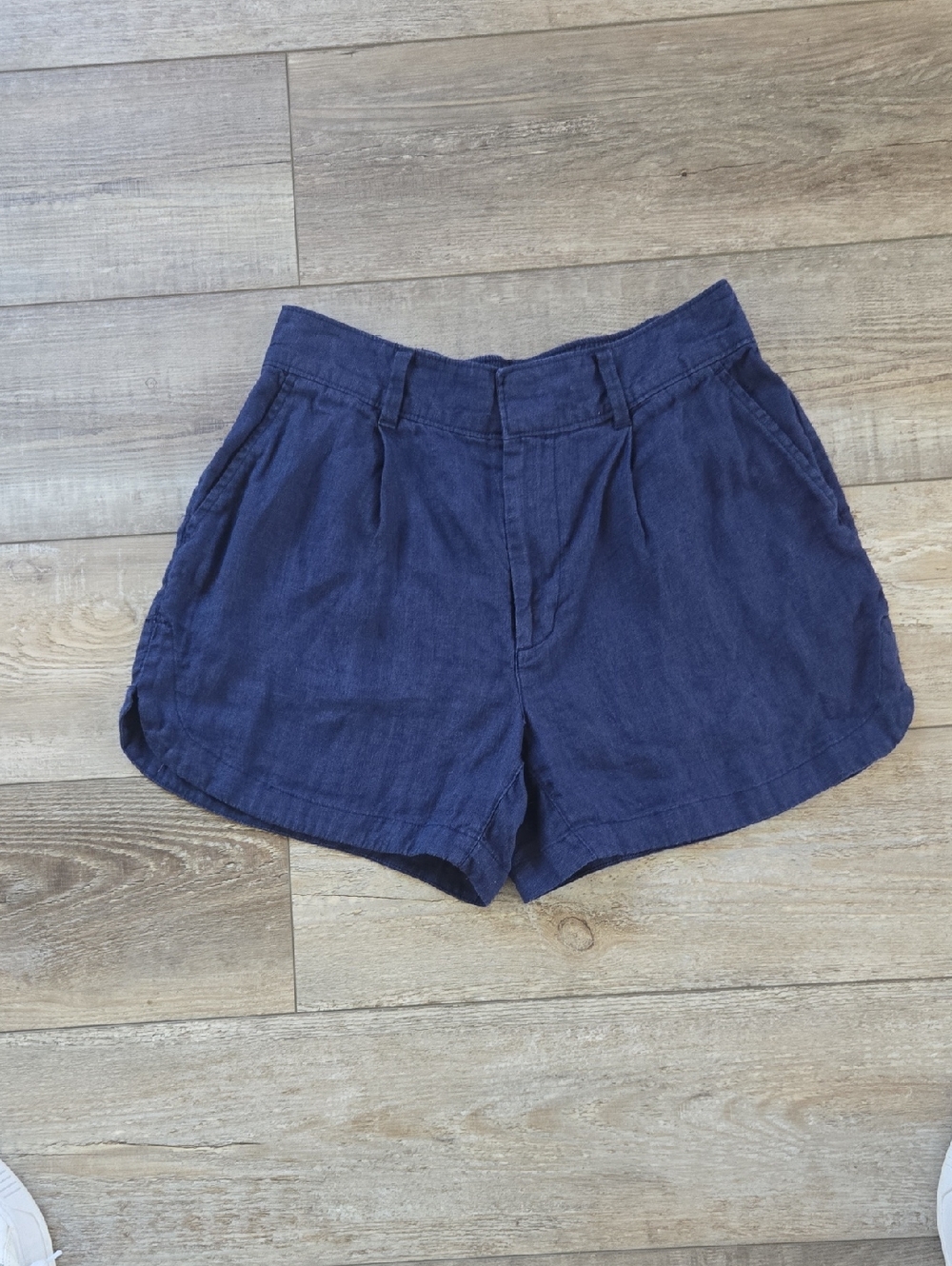 High-Waist Navy Linen Blend Women's Shorts
